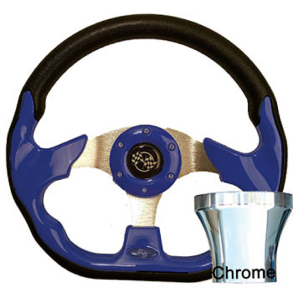 Club Car Precedent 2004-Up Golf Cart Blue Racer Steering Wheel Chrome Kit