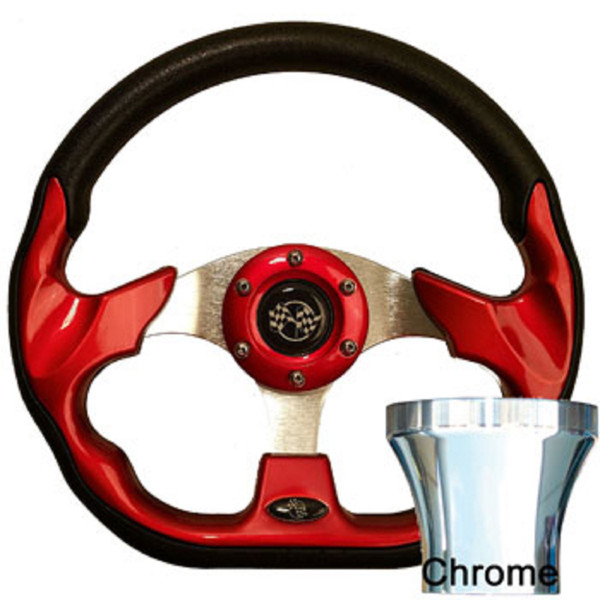 Club Car DS 1982-Up Golf Cart Red Racer Steering Wheel Chrome Adapter Kit