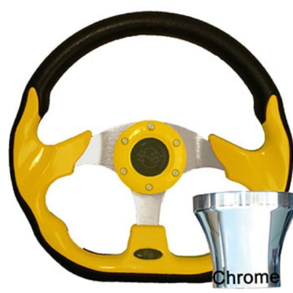 Club Car DS 1982-Up Golf Cart Yellow Racer Steering Wheel Chrome Adapter Kit