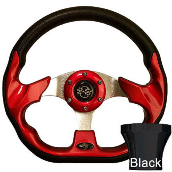 Club Car DS 1982-Up Golf Cart Red Racer Steering Wheel Black Adapter Kit