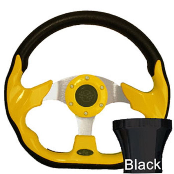 Club Car DS 1982-Up Golf Cart Yellow Racer Steering Wheel Black Adapter Kit
