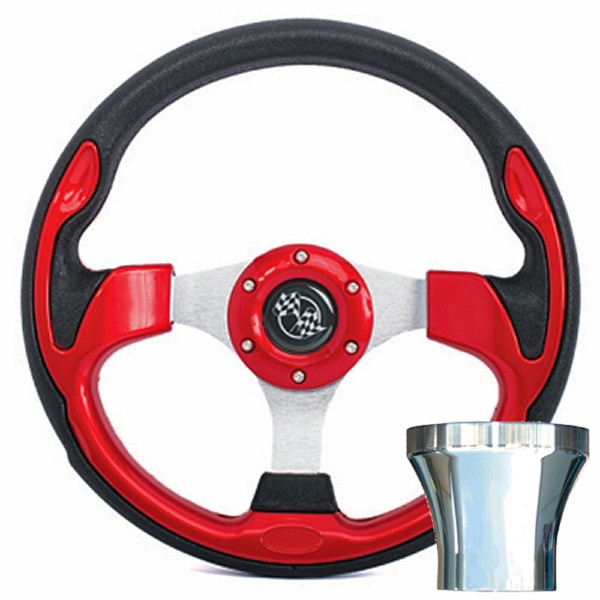 Yamaha G2-G29 Golf Cart Red Rally Steering Wheel Chrome Adapter Kit