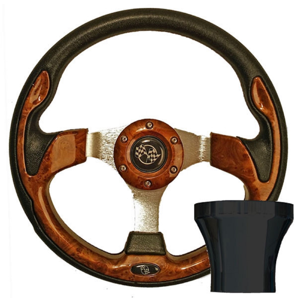 Club Car Precedent 2004-Up Golf Cart Woodgrain Rally Steering Wheel Black Kit