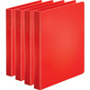 Business Source Basic Round Ring Binders, 1", Red, 4/pack