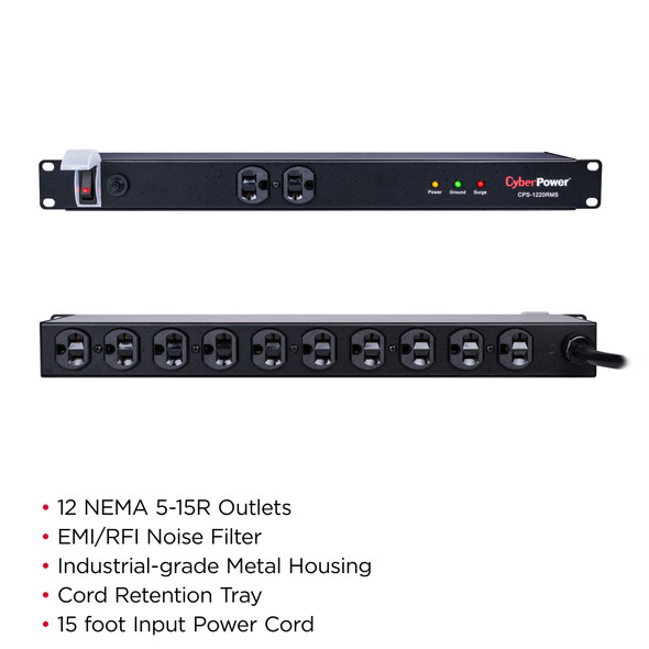 CyberPower CPS1220RMS Rackbar 12 - Outlet Surge Protector with 1800 J Surge Suppression