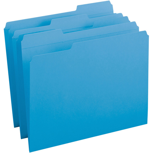 Business Source Reinforced 1/3 Tab Blue Colored File Folders, Letter Size, 100/box