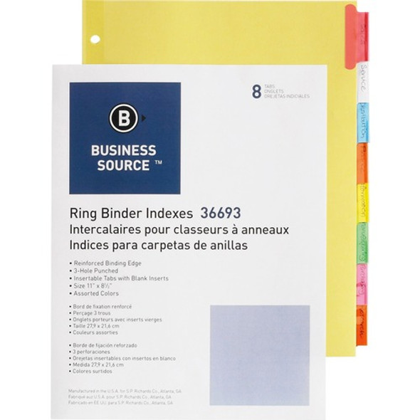 Business Source Insertable 1/8 Tab Ring Binder Indexes, 3-Hole-Punch, 400/box, Multicolor Tabs