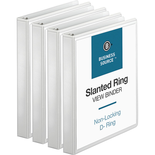Business Source Basic D-Ring White View Binders, 1", 240-sheet Capacity, 4/pack,