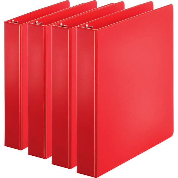 Business Source Basic Round Ring Binders, 1.5", Red, 4/pack