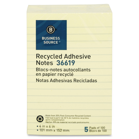 Business Source Yellow Adhesive Notes BSN36619