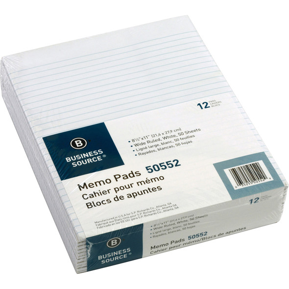 Business Source Glued Top Ruled Memo Pads - Letter BSN50552