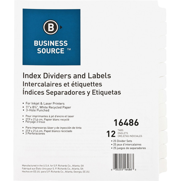Business Source Customize 12-Tab Index Dividers BSN16486