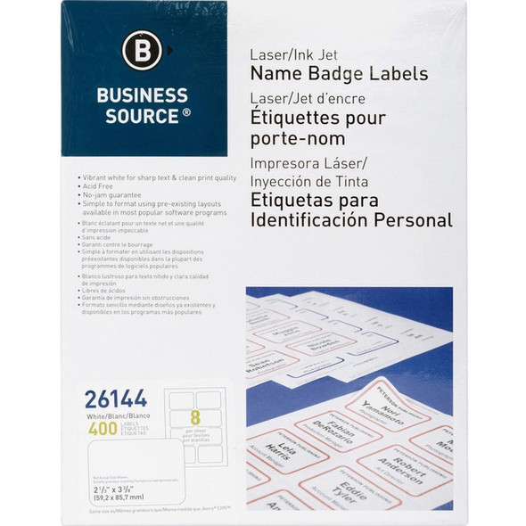 Business Source Laser/Inkjet Name Badge Labels BSN26144