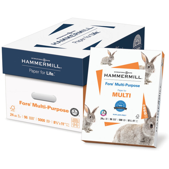 Hammermill Paper for Multi 8.5x11 Inkjet, Laser Copy & Multipurpose Paper - White - 96 Brightness - Letter - 8 1/2" x 11" - 24 lb Basis Weight - 10 / Carton - FSC HAM103283