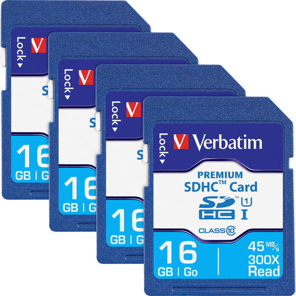 Verbatim Premium 16 GB Class 10 SDHC - 4 Pack VER96808BX
