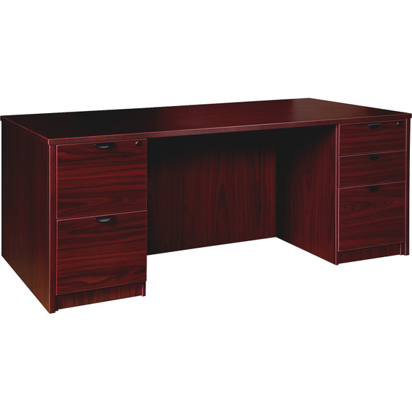 Lorell Prominence 2.0 Mahogany Laminate Double-Pedestal Desk - 5-Drawer LLRPD3672DPMY