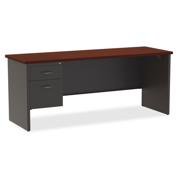 Lorell Mahogany Laminate/Charcoal Steel Left-pedestal Credenza - 2-Drawer LLR79164