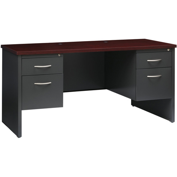 Lorell Mahogany Laminate/Charcoal Steel Double-pedestal Credenza - 2-Drawer LLR79160