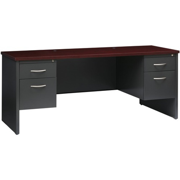 Lorell Mahogany Laminate/Charcoal Steel Double-pedestal Credenza - 2-Drawer LLR79158