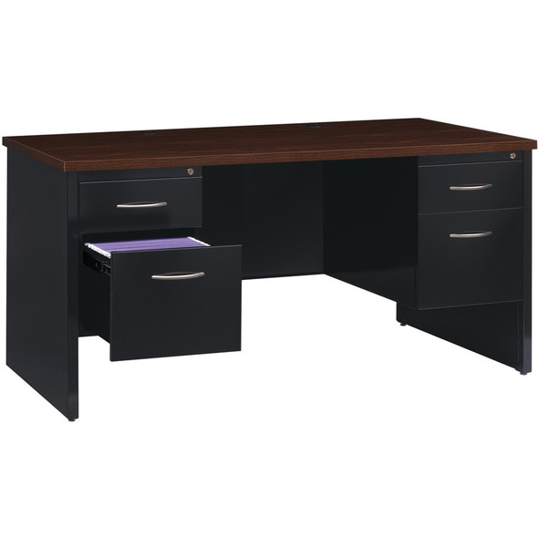 Lorell Walnut Laminate Commercial Steel Desk Series Pedestal Desk - 4-Drawer LLR79141