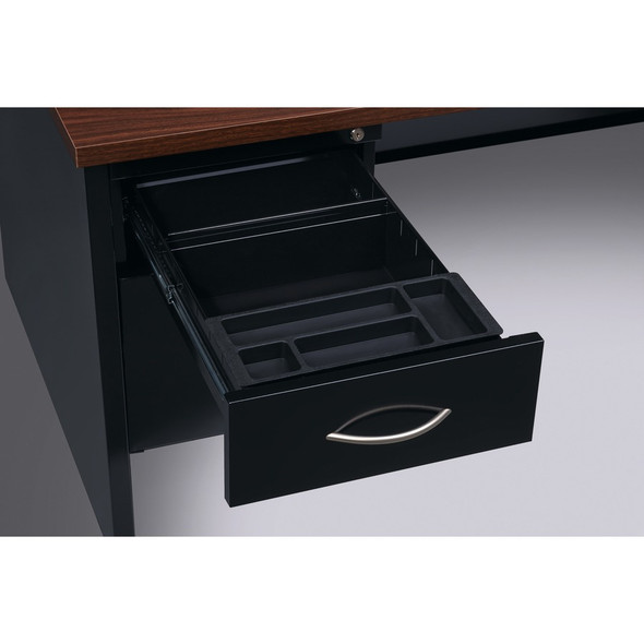 Lorell Walnut Laminate Commercial Steel Desk Series Pedestal Desk - 2-Drawer LLR79139