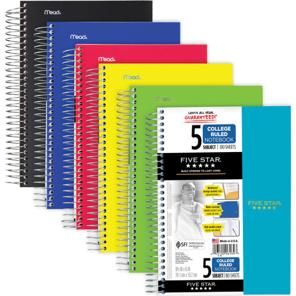 Mead 9-12" x 6" 5-Subject Notebook MEA06184