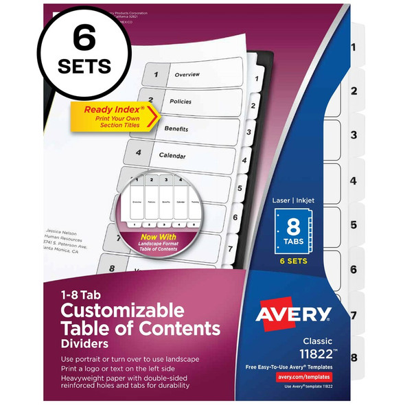 Avery&reg; 8-tab Custom Table of Contents Dividers AVE11822