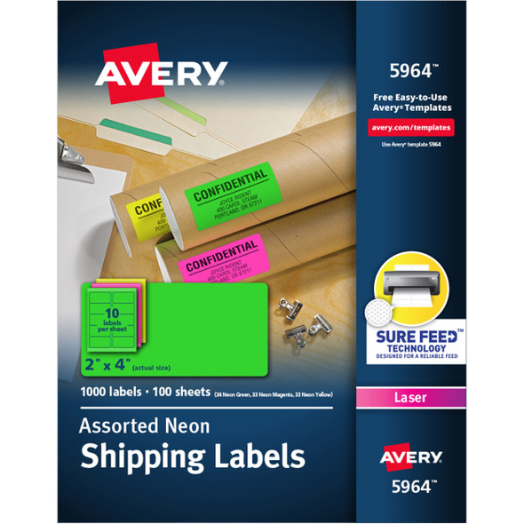 Avery&reg; High Visibility Neon Shipping Labels AVE5964