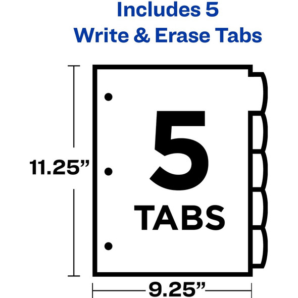 Avery&reg; Write & Erase Durable Plastic Dividers w/Pockets, 5-tab, Multicolor AVE16176