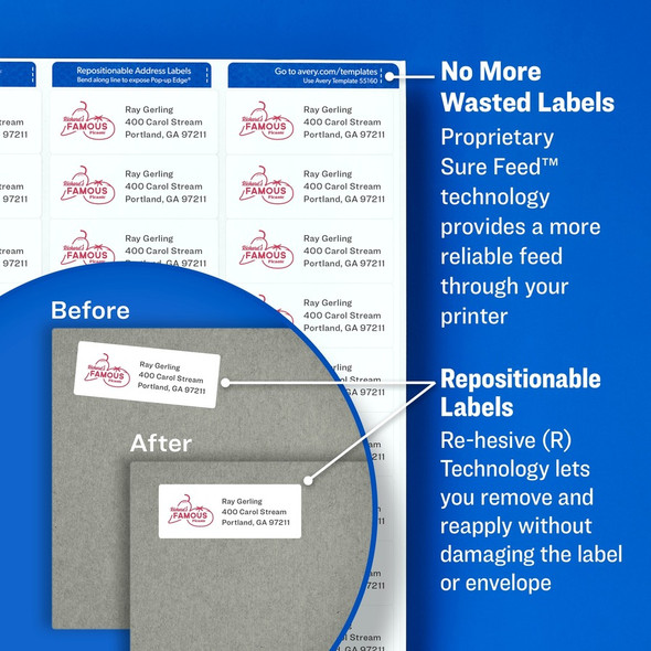 Avery&reg; Repositionable Shipping Labels - Sure Feed Technology AVE58163