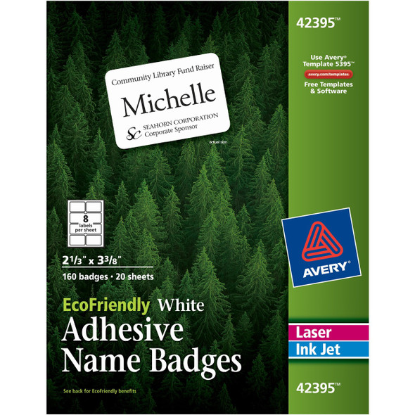 Avery&reg; Eco-friendly Premium Name Badge Labels AVE42395