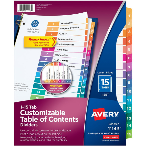 Avery&reg; Ready Index Custom TOC Binder Dividers AVE11143