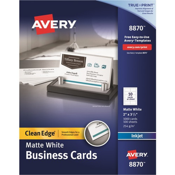 Avery&reg; Clean Edge Inkjet Business Card - White AVE8870
