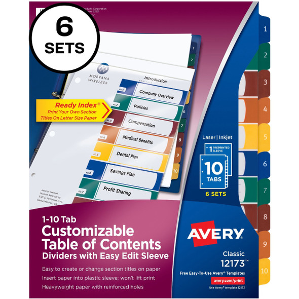 Avery&reg; Ready Index Easy Edit Table of Cont Dividers AVE12173