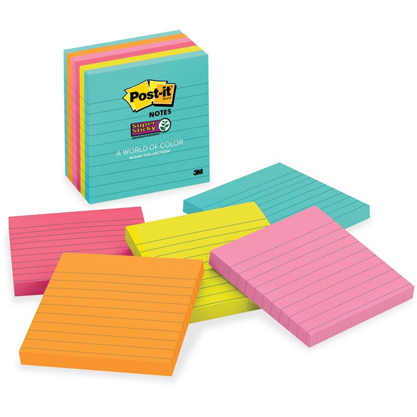 Post-it Super Sticky Lined Notes - Miami Color Collection