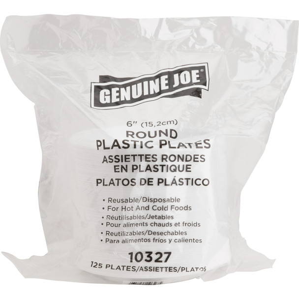 Genuine Joe Reusable Plastic White Plates 10327CT