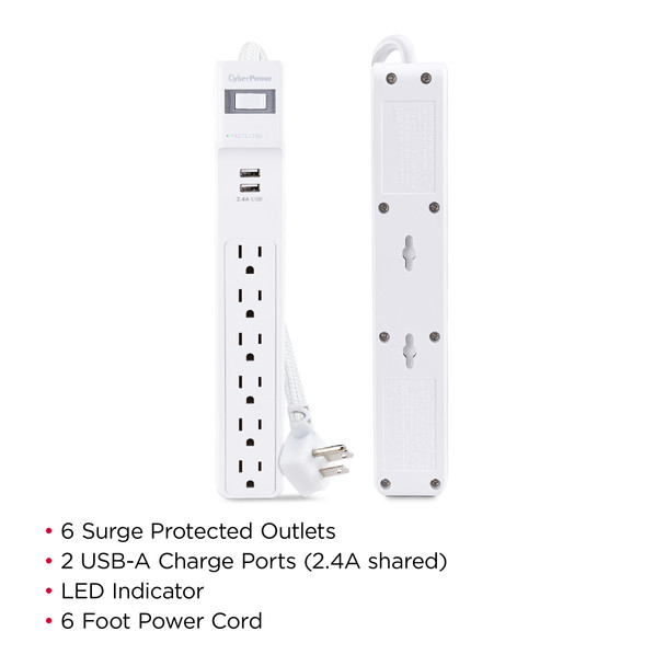 CyberPower P606URC2 Home Office 6 - Outlet Surge Protector with 500 J Surge Suppression