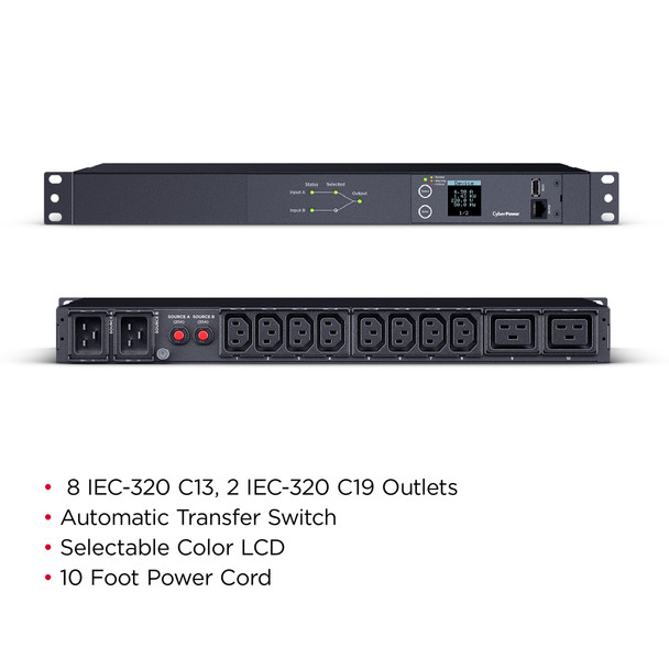 CyberPower PDU24005 Single Phase 240 - 200 VAC 20A Metered ATS PDU