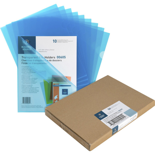 Business Source Letter File Sleeve, Blue, 20-Sheet Capacity, 50/Pack