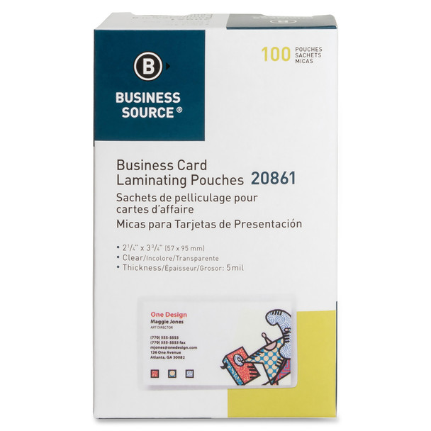 Business Source 5 mil Business Card Laminating Pouches BSN20861