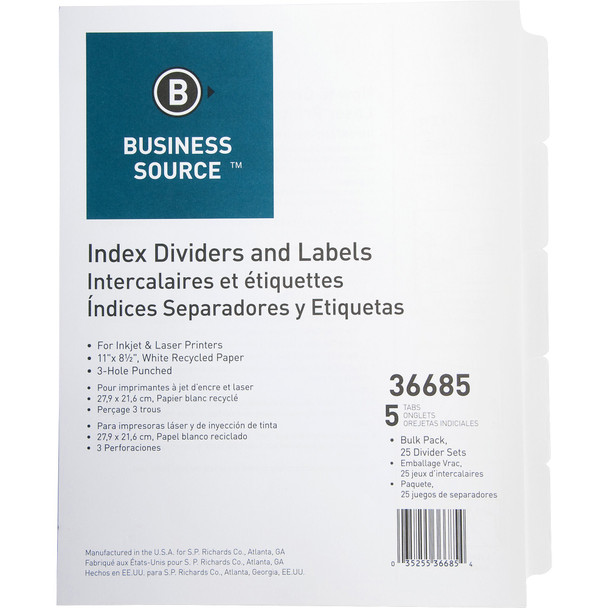 Business Source Punched Laser Index Dividers BSN36685