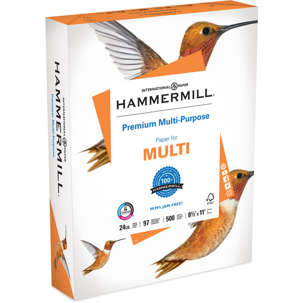 Hammermill Premium Copy & Multipurpose Paper - White - 97 Brightness - Letter - 24 lb Basis Weight - 2500 / Carton - FSC