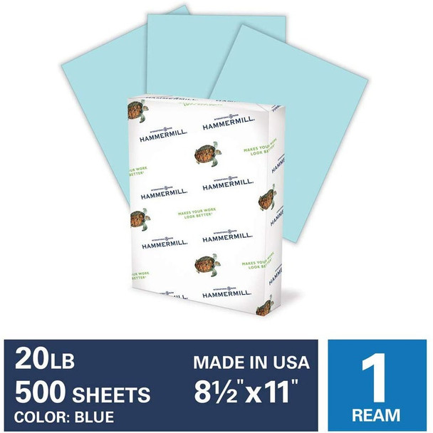 Hammermill Paper for Copy 8.5x11 Laser, Inkjet Colored Paper - Blue - Recycled - 30% - Letter - 8 1/2" x 11" - 20 lb Basis Weight - Smooth - 500 / Ream - SFI HAM103309