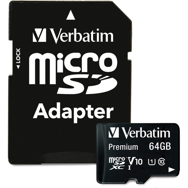 Verbatim 64GB Premium microSDXC Memory Card with Adapter, UHS-I Class 10 VER44084