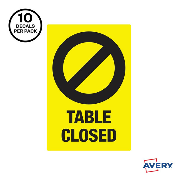 Avery&reg; Surface Safe TABLE CLOSED Preprinted Decals AVE83075