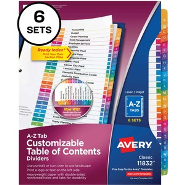 Avery&reg; A-Z Customizable Multicolor TOC Dividers AVE11832