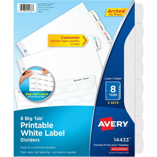 Avery&reg; Big Tab Printable Label Dividers, Easy Peel Labels, 8 Tabs AVE14433