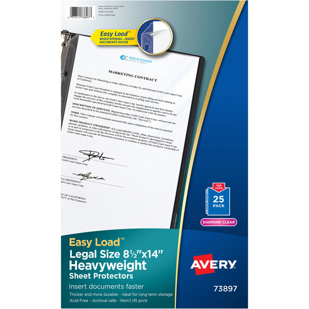 Avery&reg; Legal Size Heavyweight Sheet Protectors, 8-1/2" x 14" , 25 Protectors AVE73897