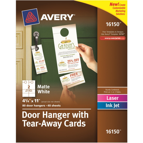 Avery&reg; Door Hanger with Tearaway Cards, Uncoated - Two-Sided Printing AVE16150