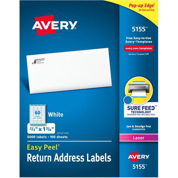 Avery&reg; Easy Peel Mailing Laser Labels AVE5155